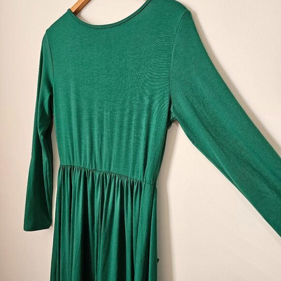 EUC LIKE NEW GREEN SCOOP NECK BUTTON DOWN SUPER MAXI LONGSLEEVE DRESS SIZE SMALL - Picture 12 of 15